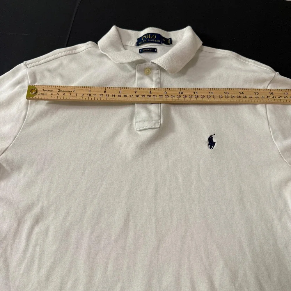 Polo Ralph Lauren Mens Custom Fit Polo Shirt White Cotton Short Sleeve Medium